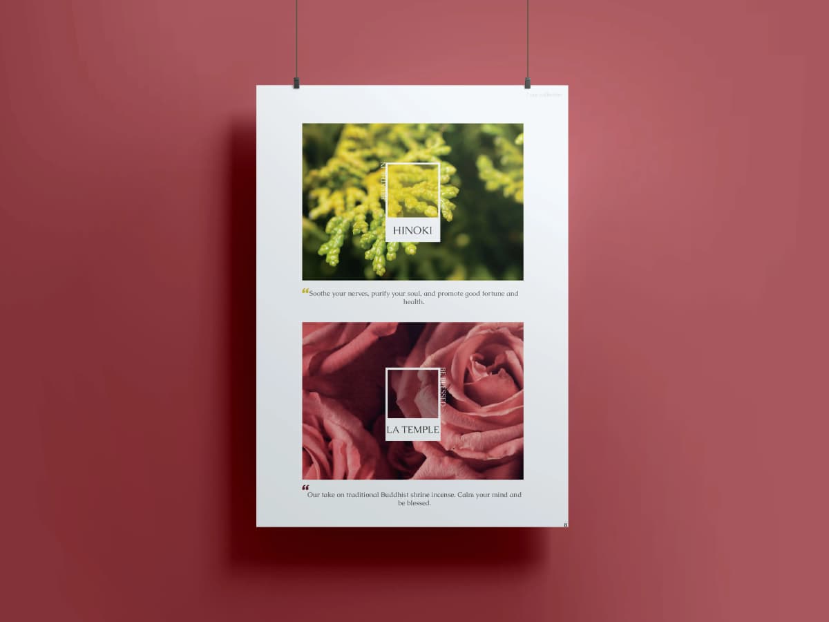 Hinoki and La Temple fragrance poster in rose